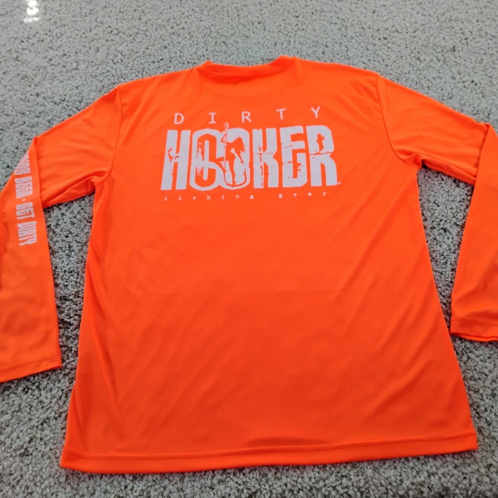Dirty Hooker Shirt Mens Large Orange Performance Fishing Beach Beer Outdoor A8